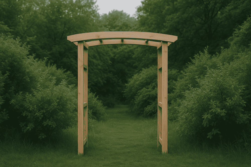 Holzbogen im Garten.